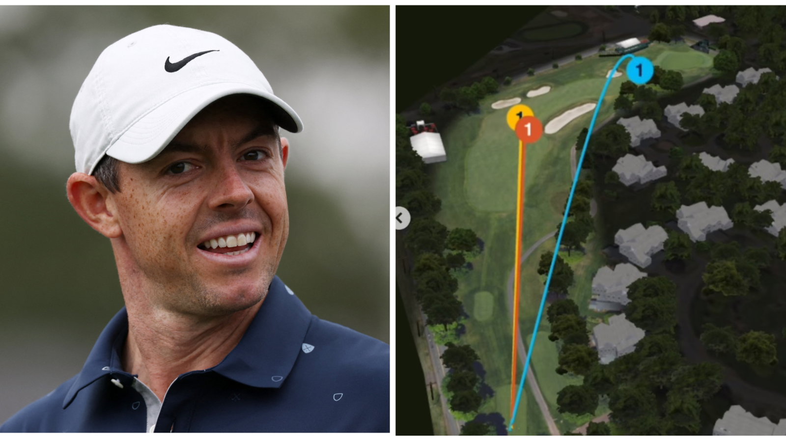 Graphic showing utterly ridiculous Rory McIlroy tee shot is comedy gold